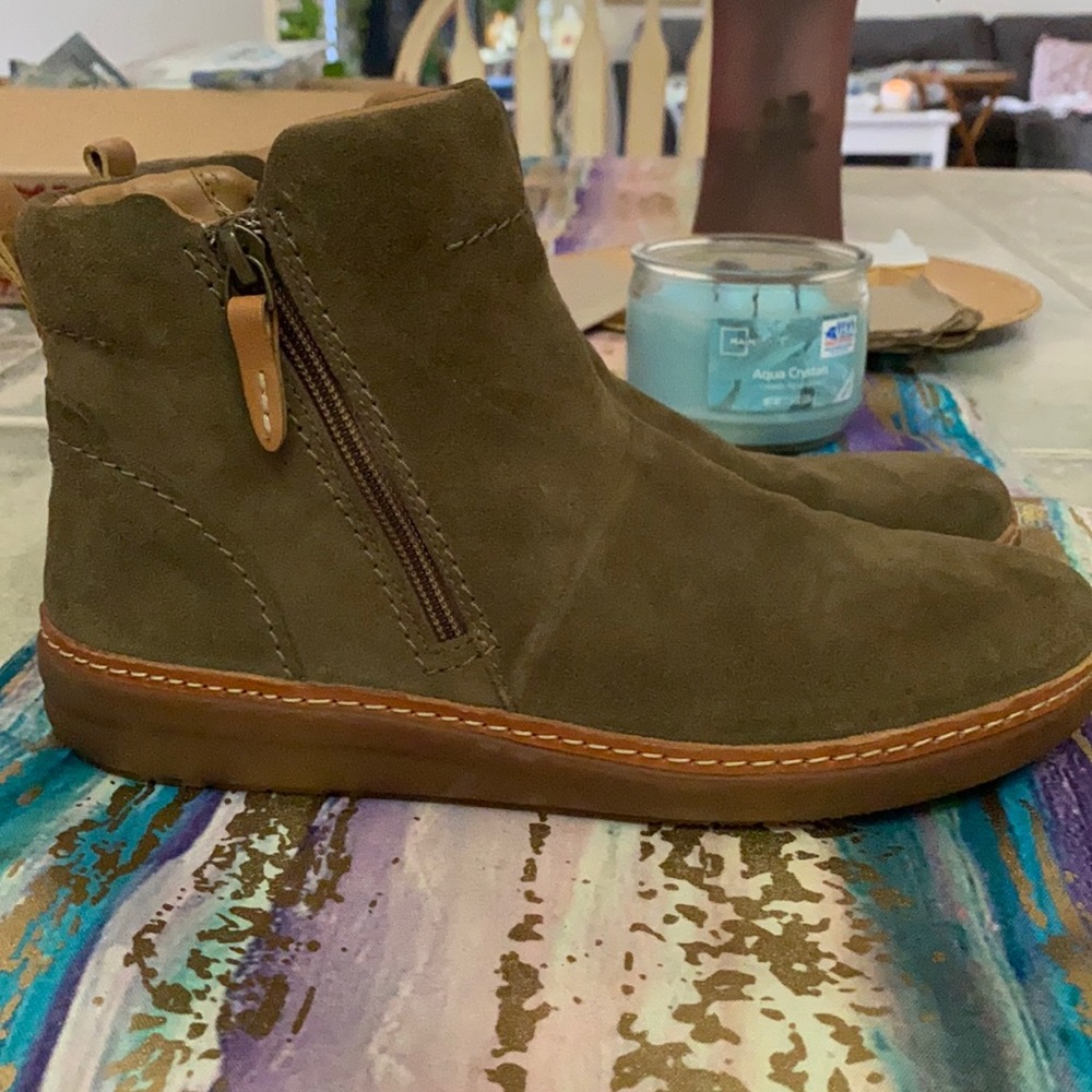 Clarke’s suede booties zipper side